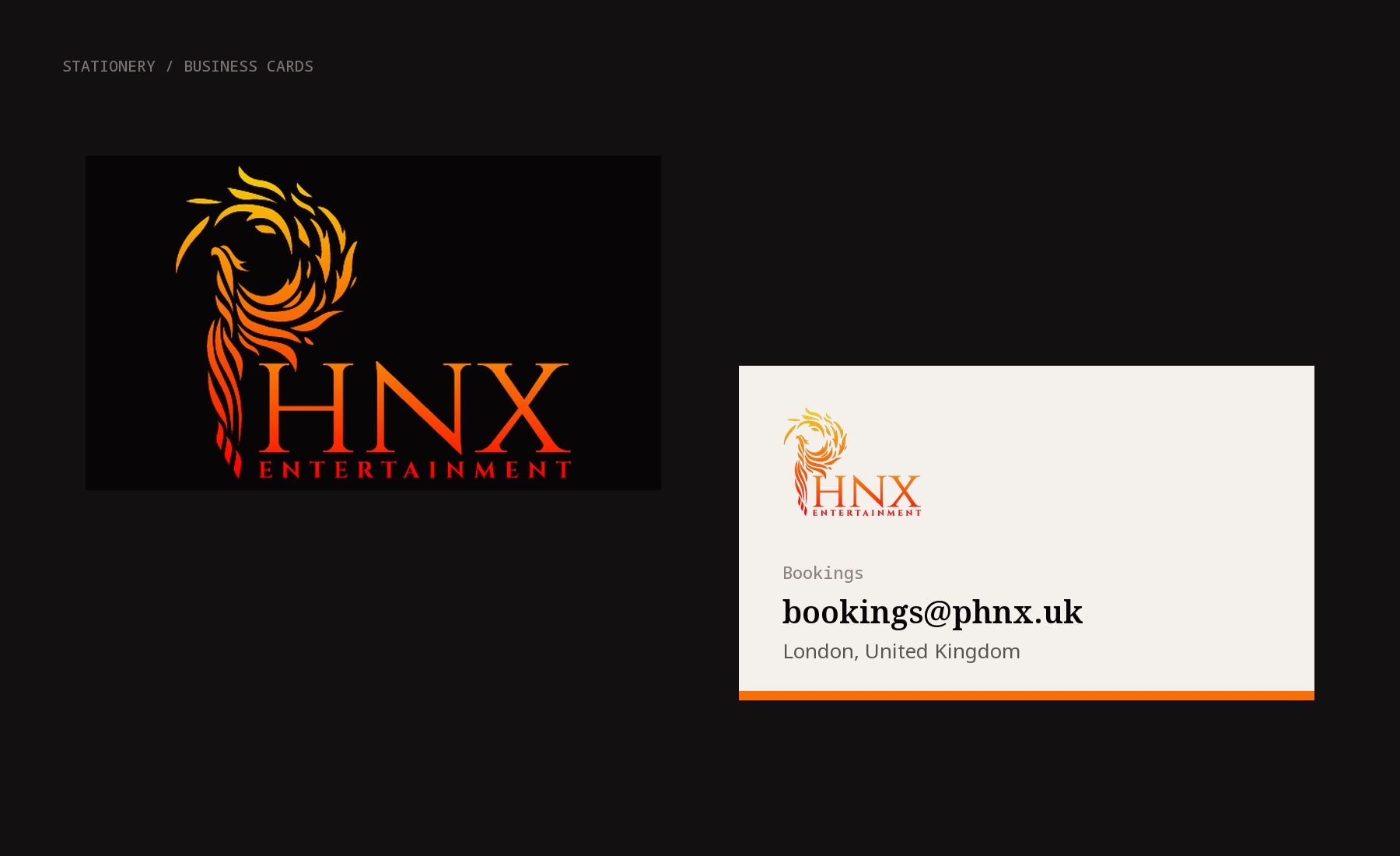 PHNX Entertainment - Stationery, business cards