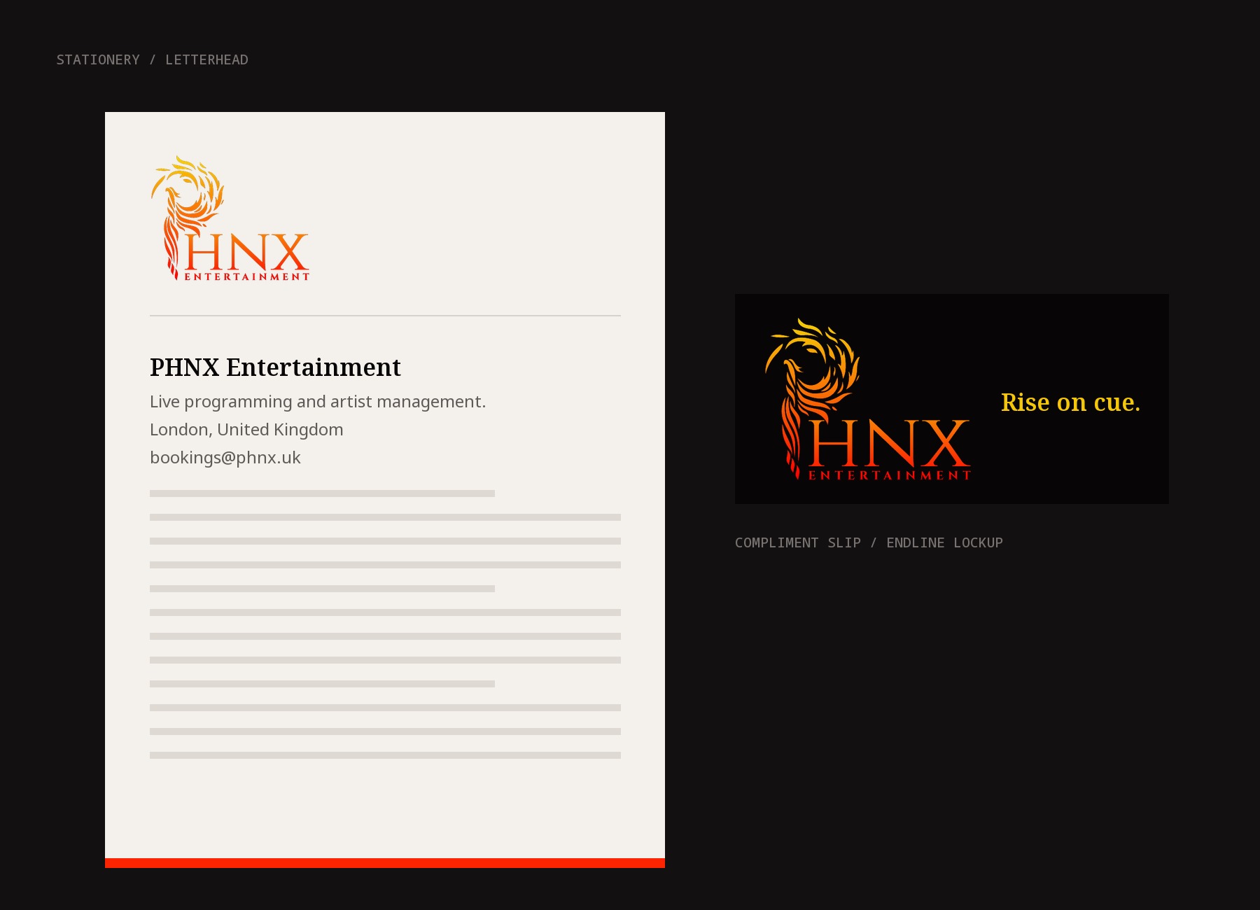 PHNX Entertainment - Stationery, letterhead and slip